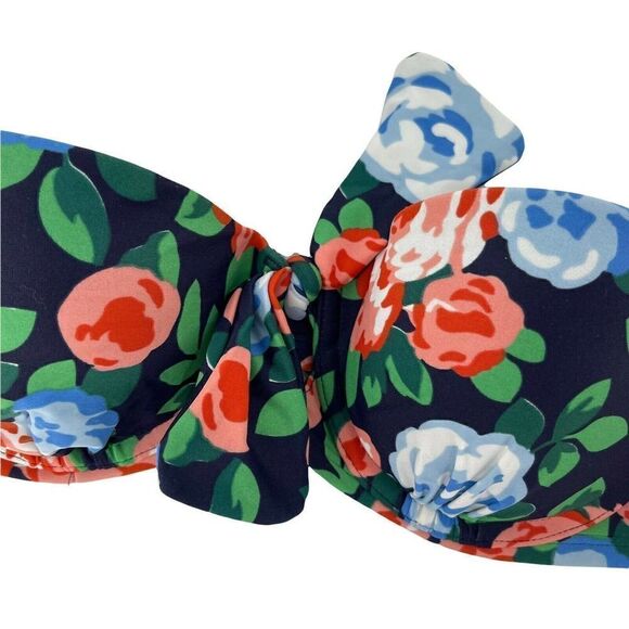 Aerie Bikini Top Holly Blue Floral Strapless Underwire Size 34B Bow Swimwear - Picture 4 of 8